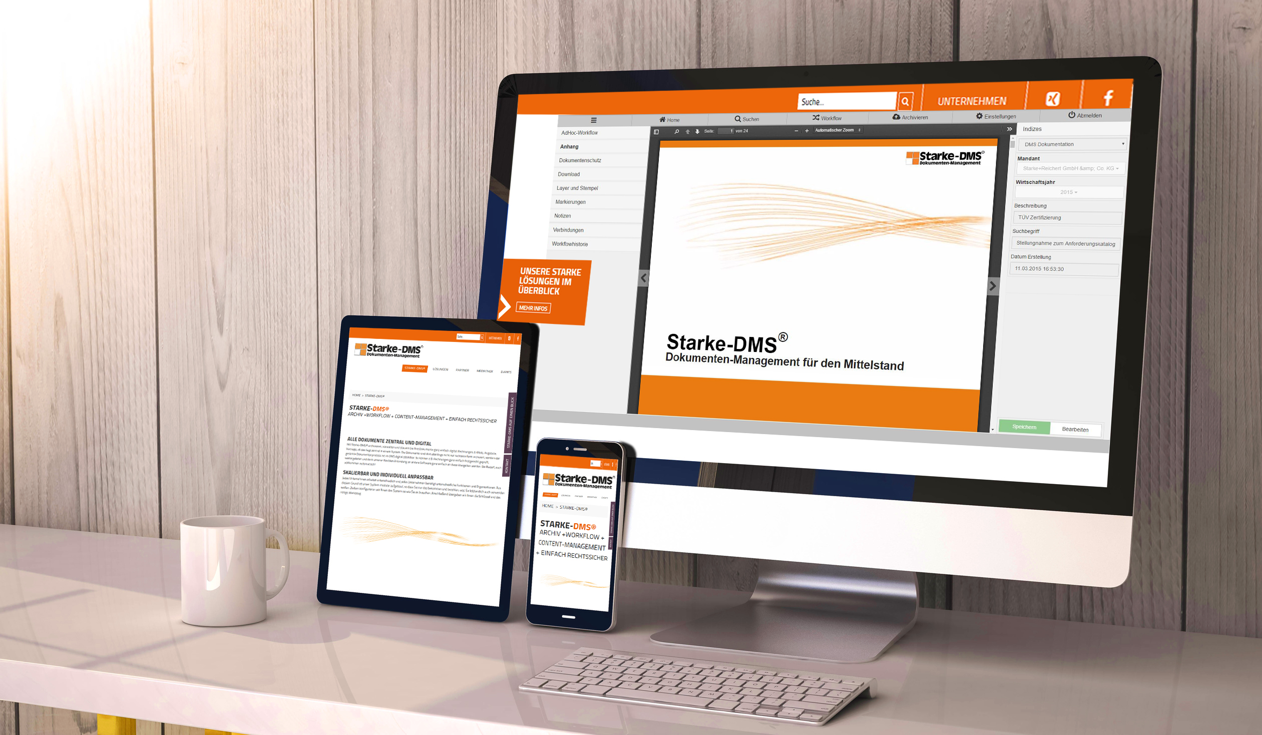 Digital generated devices on desktop, responsive blank mock-up.