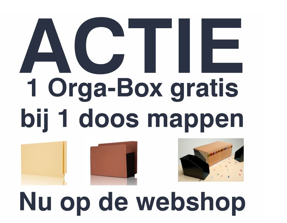 actie 1 orga-box gratis bij 1 doos mappen
